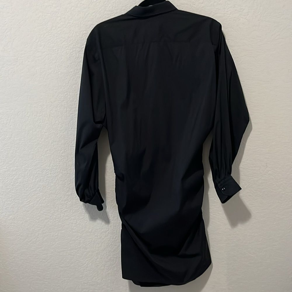 SARA ROKA Black Button Down Mini Shirtdress, Ruched Sides, Size 40(IT), S/4(US) - Picture 9 of 10